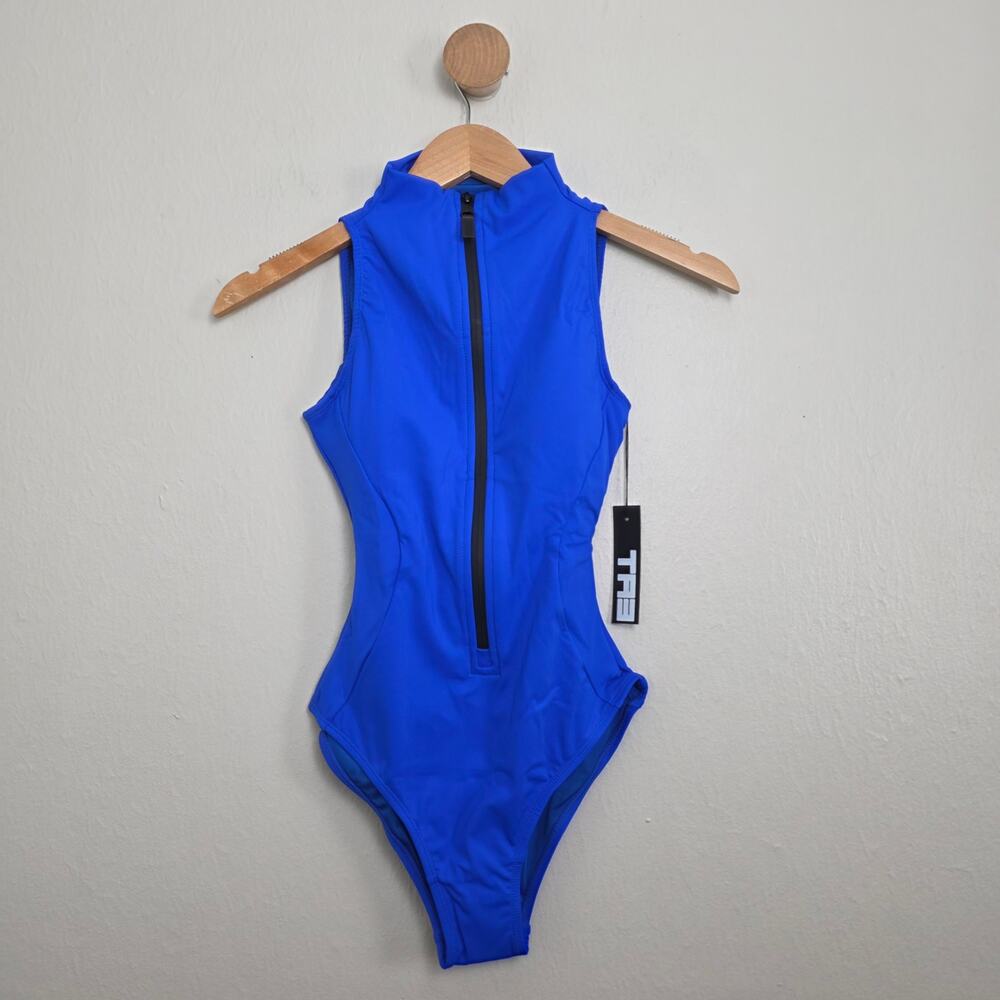 TA3 Sleeveless Surfy Sapphire Blue Front Zipper One Piece Swimsuit XS Short NWT
